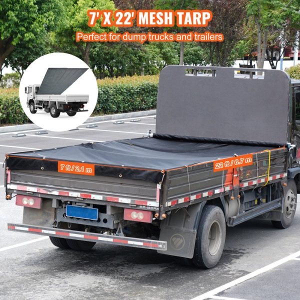 Dump Truck Mesh Tarp 7x22ft PVC-Coated Heavy Duty Black Cover with 5.5 Double Pockets Reinforced Double Needle Stitching Brass Grommets Fits Manual & Electric Trucks - Image 6