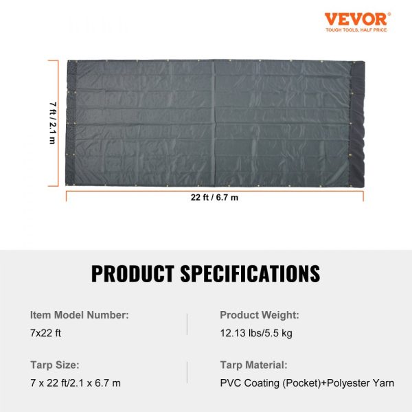 Dump Truck Mesh Tarp 7x22ft PVC-Coated Heavy Duty Black Cover with 5.5 Double Pockets Reinforced Double Needle Stitching Brass Grommets Fits Manual & Electric Trucks - Image 7