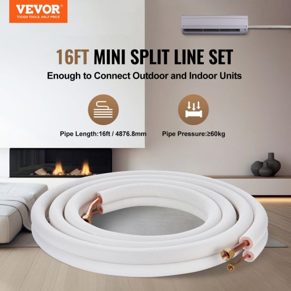 16FT Mini Split Line Set with 1/4 and 1/2 Copper Tubing Triple-Layer Insulation for Air Conditioning Heating Equipment and HVAC 18FT Connection Cable - Image 2