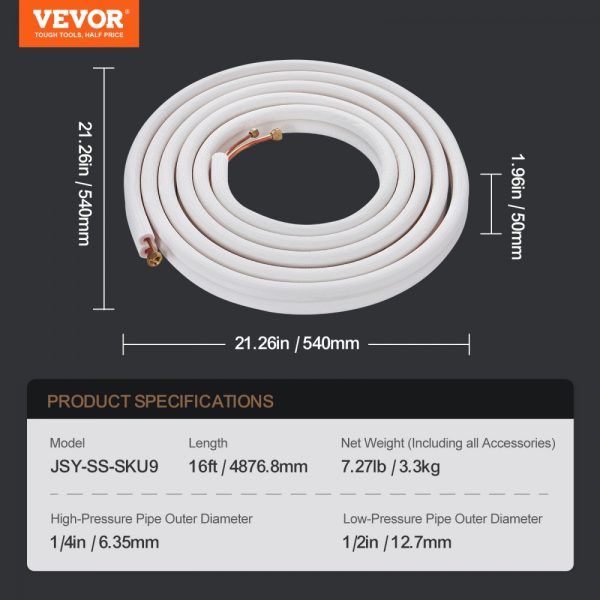 16FT Mini Split Line Set with 1/4 and 1/2 Copper Tubing Triple-Layer Insulation for Air Conditioning Heating Equipment and HVAC 18FT Connection Cable - Image 7