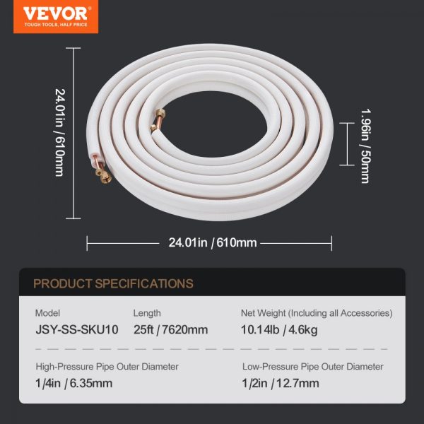 25FT Mini Split Line Set 1/4 1/2 Copper Tube HVAC Insulation Kit with Accessories 27FT Cable - Image 7