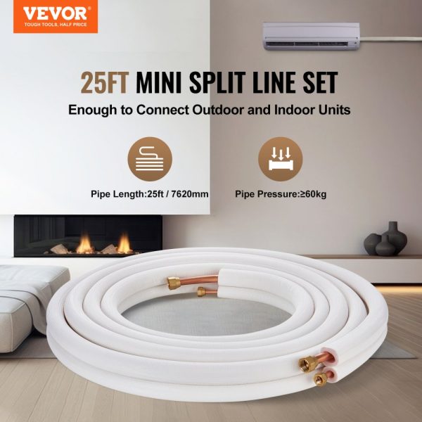 25FT 1/4 and 1/2 O.D. Copper Tube Line Set with Triple-Layer Insulation for Mini Split AC and Heating Systems - Image 2