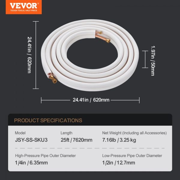 25FT 1/4 and 1/2 O.D. Copper Tube Line Set with Triple-Layer Insulation for Mini Split AC and Heating Systems - Image 7