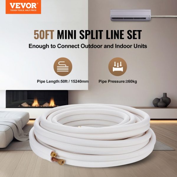 50FT 3/8 and 5/8 O.D. Copper Tube Line Set with Triple-Layer Insulation for Mini Split AC & Heat Pump Systems with Binding Straps - Image 2