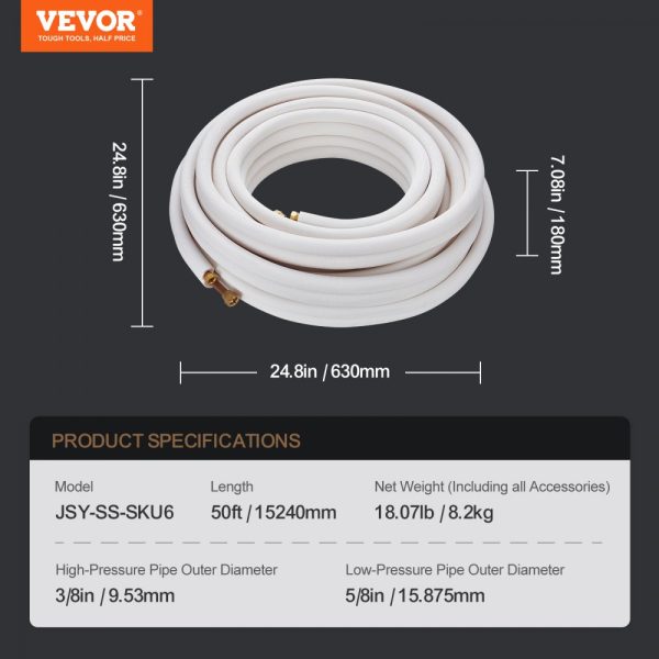 50FT 3/8 and 5/8 O.D. Copper Tube Line Set with Triple-Layer Insulation for Mini Split AC & Heat Pump Systems with Binding Straps - Image 7