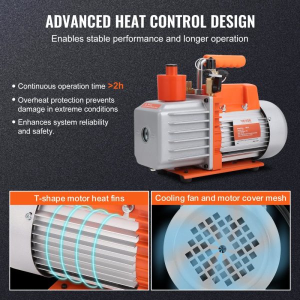 1/2 HP Rotary Vane Vacuum Pump 7 CFM 120V for HVAC & Refrigeration Repair with 1/4 3/8 1/2 ACME Male Inlet - Image 3