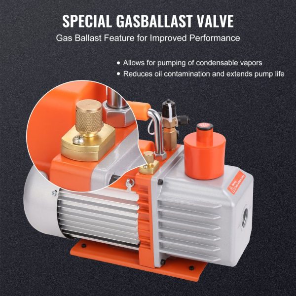 1/2 HP Rotary Vane Vacuum Pump 7 CFM 120V for HVAC & Refrigeration Repair with 1/4 3/8 1/2 ACME Male Inlet - Image 4