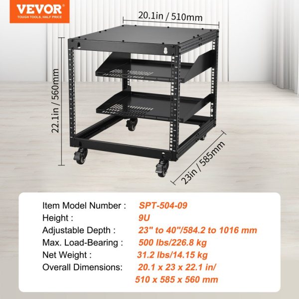 9U 4 Post Open Frame Server Rack Network Enclosure 23''-40'' Adjustable - Image 7