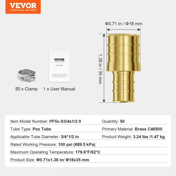 Pipe Fittings 1/2"-3/4" 50PCS Brass Clamp-style 1/2 NPT Internal Thread - Image 7
