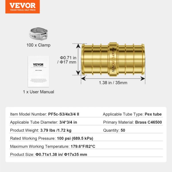Pipe Fittings 3/4" 50PCS Brass Clamp-style Straight-Through for Air - Image 7