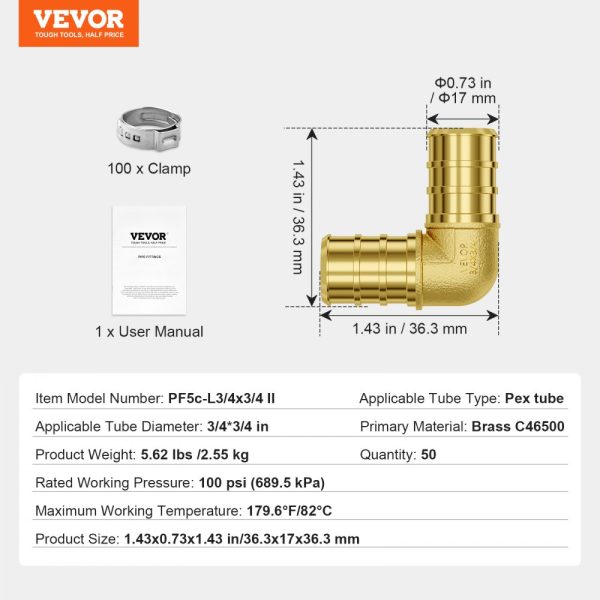 Pipe Fittings 3/4" 50PCS Brass Clamp-style Elbows for Heating Systems - Image 7