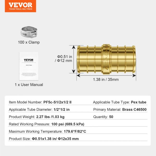 Pipe Fittings 1/2" 50PCS Brass Clamp-style Straight-Through for Air System - Image 7