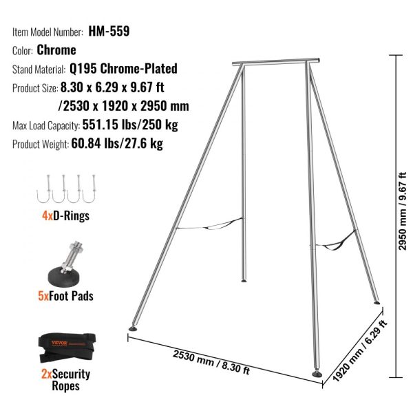 Aerial Yoga Frame with 9.67ft Height - Chrome-Plated Steel Swing Stand for Aerial Yoga, Max 551.15lbs Load - Image 7