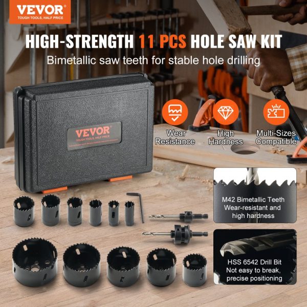 Hole Saw Set with 11 Blades, 2 Drill Bits, Hex Wrench, M42 Bimetal, 3/4 to 3, Portable Carrying Case, for Wood, Plastic, Metal - Image 2