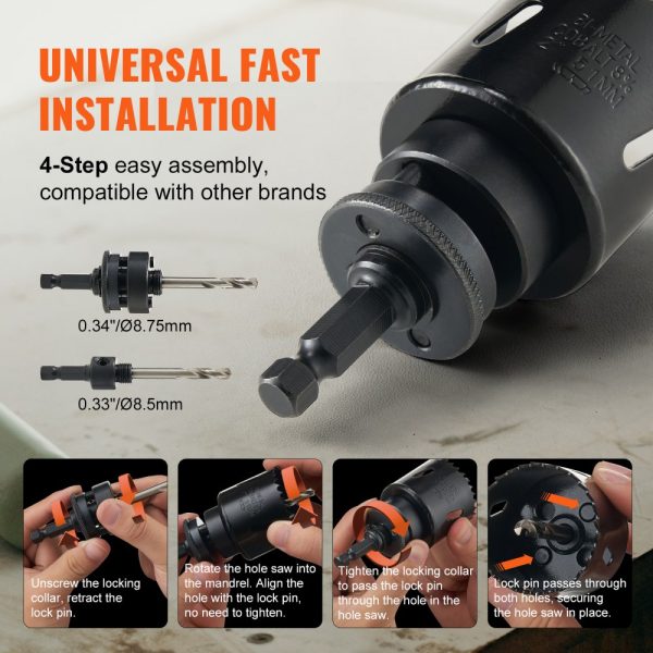 Hole Saw Set with 11 Blades, 2 Drill Bits, Hex Wrench, M42 Bimetal, 3/4 to 3, Portable Carrying Case, for Wood, Plastic, Metal - Image 3