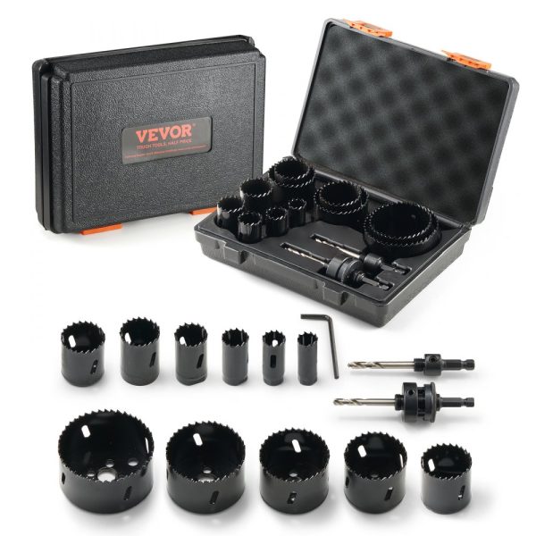 Hole Saw Set with 11 Blades, 2 Drill Bits, Hex Wrench, M42 Bimetal, 3/4 to 3, Portable Carrying Case, for Wood, Plastic, Metal
