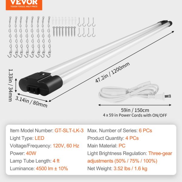 4-Pack LED Shop Light 4FT 40W 4500LM Surface Hanging Mount Fixture with ON/OFF Switch for Garage Warehouse Home Workshop and Office - Image 7