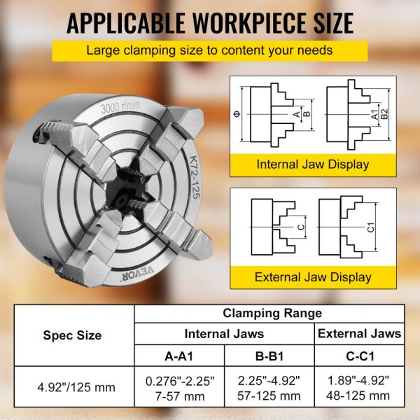 5 Inch Independent Lathe Chuck with Reversible Jaws for Metal Turning Accessories - Image 3