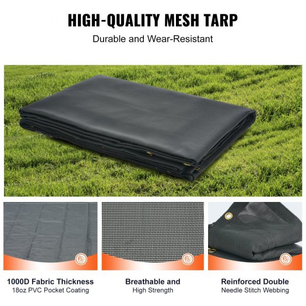 Dump Truck Mesh Tarp 7.5x18ft PVC-Coated Black Heavy Duty with 5.5 18oz Double Pocket Brass Grommets Reinforced Double Stitch Webbing for Manual & Electric Dump Trucks - Image 2