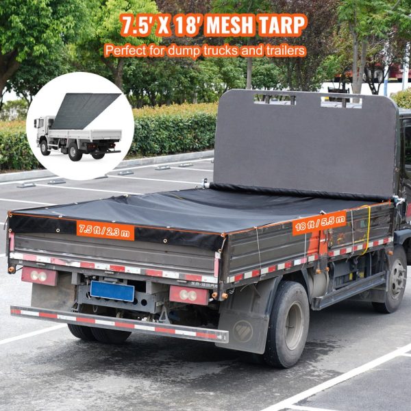 Dump Truck Mesh Tarp 7.5x18ft PVC-Coated Black Heavy Duty with 5.5 18oz Double Pocket Brass Grommets Reinforced Double Stitch Webbing for Manual & Electric Dump Trucks - Image 6