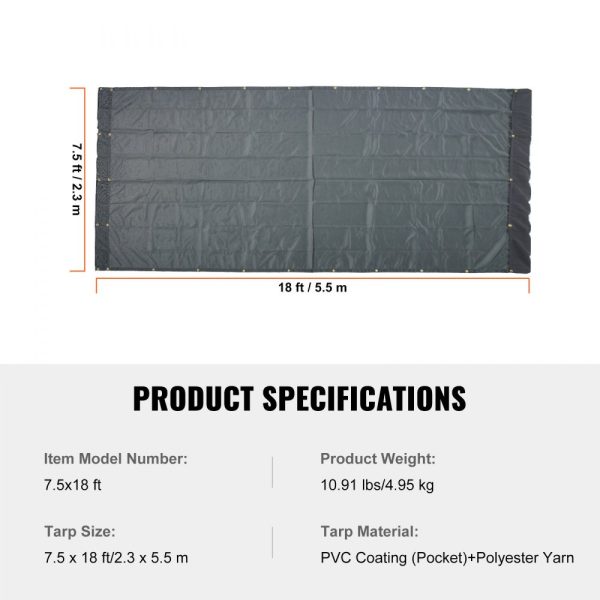 Dump Truck Mesh Tarp 7.5x18ft PVC-Coated Black Heavy Duty with 5.5 18oz Double Pocket Brass Grommets Reinforced Double Stitch Webbing for Manual & Electric Dump Trucks - Image 7