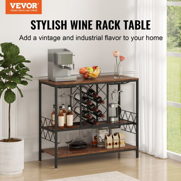 Industrial Bar Cabinet Wine Bar Home Table with Wine Rack & Glass Holder - Image 2