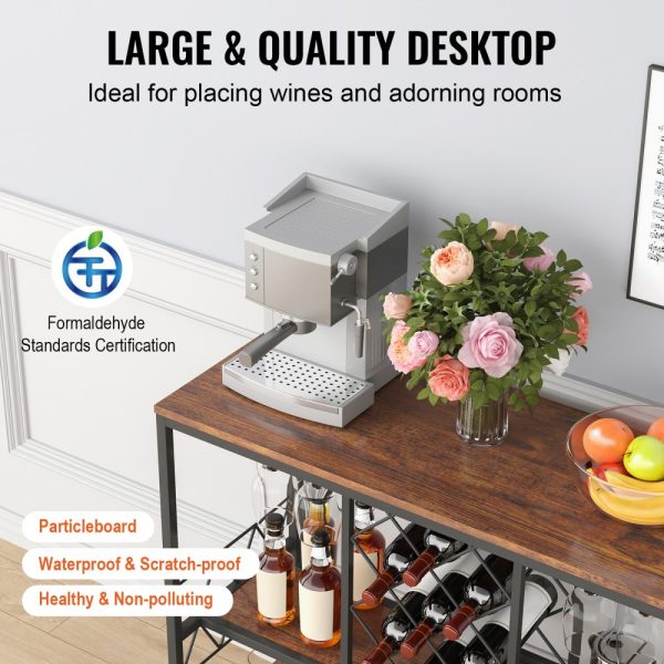 Industrial Bar Cabinet Wine Bar Home Table with Wine Rack & Glass Holder - Image 4