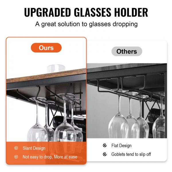 Industrial Bar Cabinet Wine Bar Home Table with Wine Rack & Glass Holder - Image 5