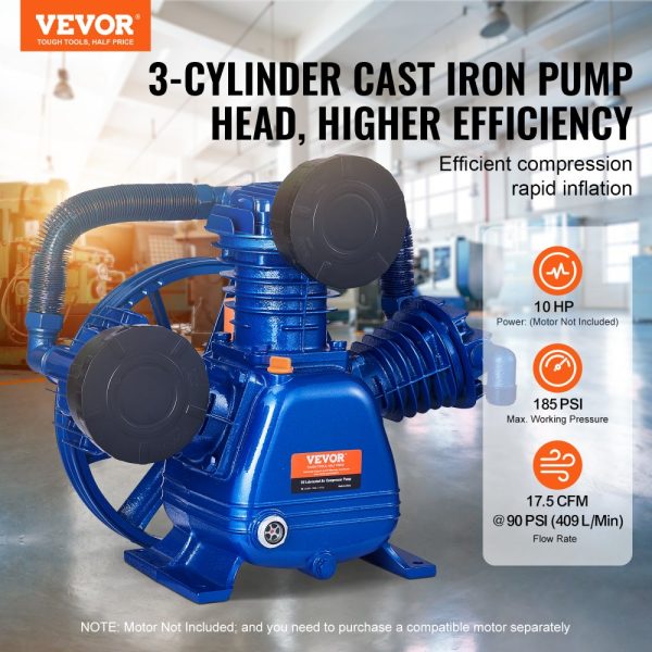 Air Compressor Pump Head 10HP 17.5CFM @ 90PSI 3-Cylinder Piston Pump Head - Image 2