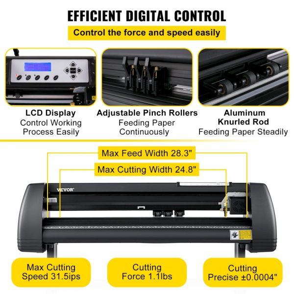 28 Inch Vinyl Plotter Cutter with LCD Display Adjustable Double Spring Pinch Rollers for Sign Cutting - Image 3