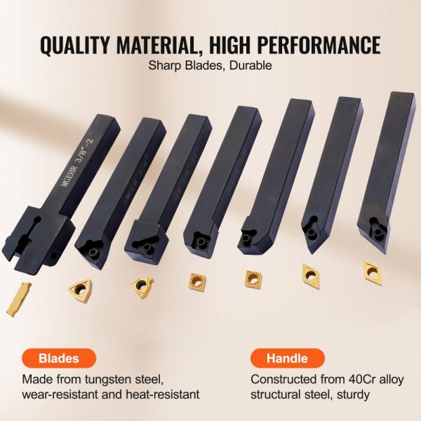 7-Piece CNC Lathe Turning Tool Holder Set, 3/8 Inch, Heavy-Duty Aluminum Case with Tin Coated Carbide Inserts for Turning, Grooving, Threading and Cutting - Image 5