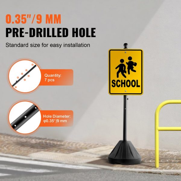 Portable Parking Sign Post - 5ft Cast Iron Construction with Movable Design, Plastic Base & Wheels, Perfect for No Parking or Handicap Signs, Black Color - Image 3