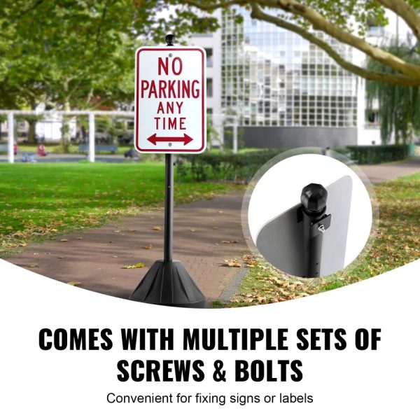 Portable Parking Sign Post - 5ft Cast Iron Construction with Movable Design, Plastic Base & Wheels, Perfect for No Parking or Handicap Signs, Black Color - Image 4