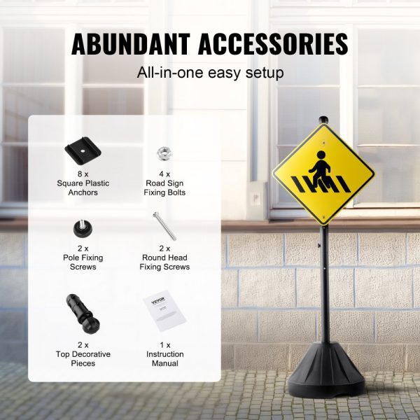 Portable Parking Sign Post - 5ft Cast Iron Construction with Movable Design, Plastic Base & Wheels, Perfect for No Parking or Handicap Signs, Black Color - Image 5