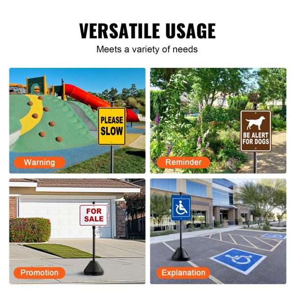 Portable Parking Sign Post - 5ft Cast Iron Construction with Movable Design, Plastic Base & Wheels, Perfect for No Parking or Handicap Signs, Black Color - Image 6