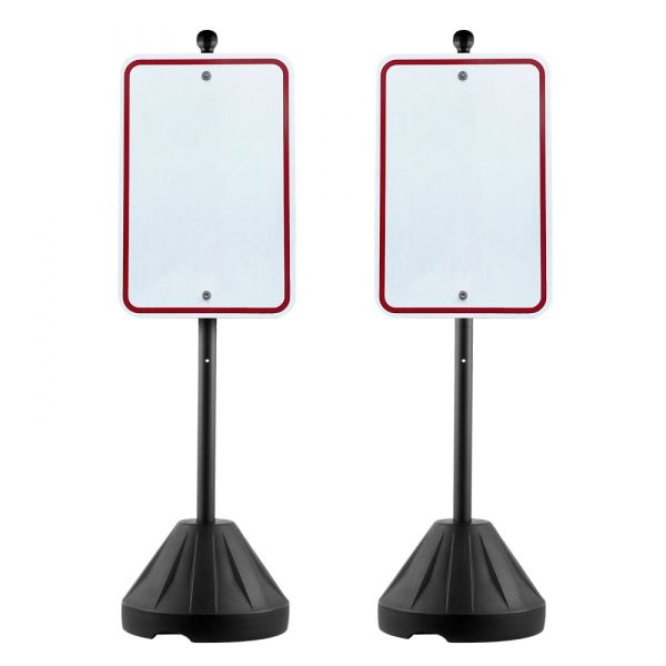 Portable Parking Sign Post - 5ft Cast Iron Construction with Movable Design, Plastic Base & Wheels, Perfect for No Parking or Handicap Signs, Black Color
