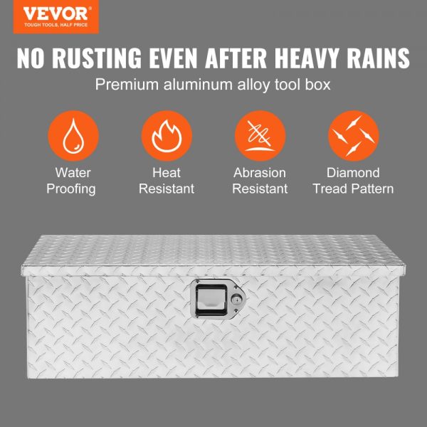 Heavy Duty Aluminum Diamond Plate Truck Bed Tool Chest with Side Handle and Lock, 30x13x9.6, Silver - Image 2