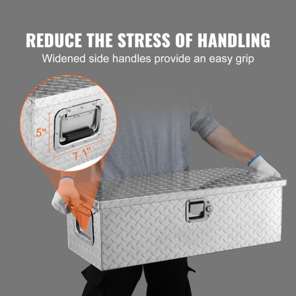 Heavy Duty Aluminum Diamond Plate Truck Bed Tool Chest with Side Handle and Lock, 30x13x9.6, Silver - Image 5