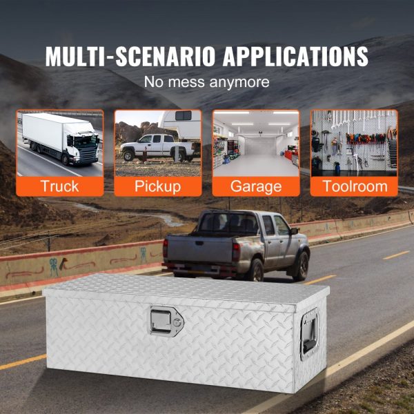 Heavy Duty Aluminum Diamond Plate Truck Bed Tool Chest with Side Handle and Lock, 30x13x9.6, Silver - Image 6