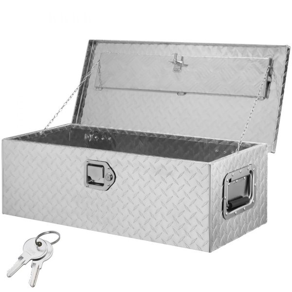 Heavy Duty Aluminum Diamond Plate Truck Bed Tool Chest with Side Handle and Lock, 30x13x9.6, Silver