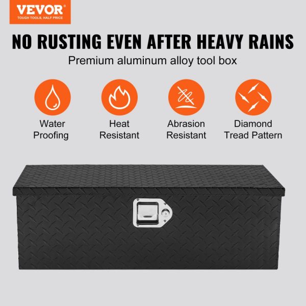Heavy Duty Aluminum Truck Bed Tool Box Diamond Plate Design with Side Handle and Locking Mechanism Storage Chest Organizer for Pickup Truck RV Trailer 30x13x9.6 Black - Image 2