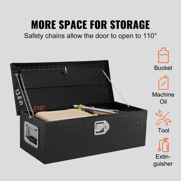 Heavy Duty Aluminum Truck Bed Tool Box Diamond Plate Design with Side Handle and Locking Mechanism Storage Chest Organizer for Pickup Truck RV Trailer 30x13x9.6 Black - Image 3
