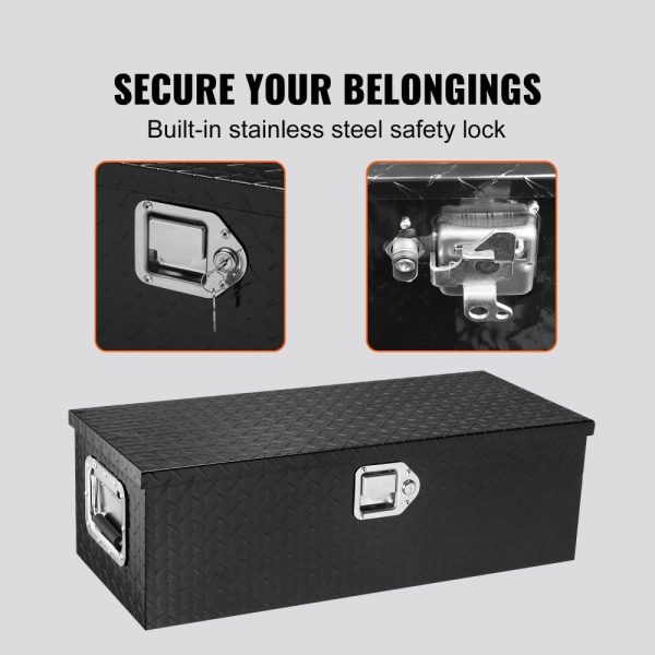 Heavy Duty Aluminum Truck Bed Tool Box Diamond Plate Design with Side Handle and Locking Mechanism Storage Chest Organizer for Pickup Truck RV Trailer 30x13x9.6 Black - Image 4