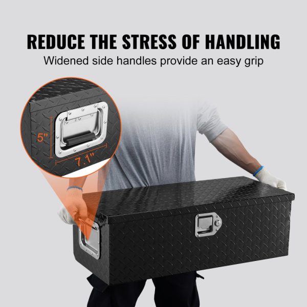 Heavy Duty Aluminum Truck Bed Tool Box Diamond Plate Design with Side Handle and Locking Mechanism Storage Chest Organizer for Pickup Truck RV Trailer 30x13x9.6 Black - Image 5