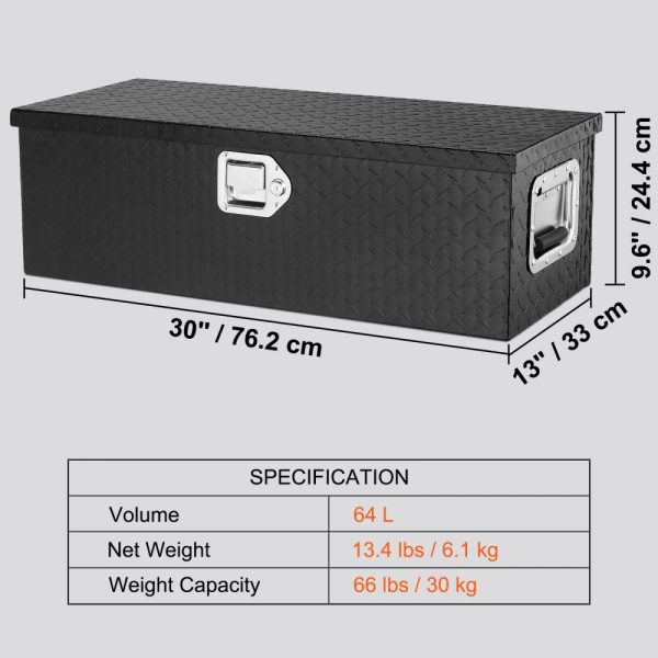 Heavy Duty Aluminum Truck Bed Tool Box Diamond Plate Design with Side Handle and Locking Mechanism Storage Chest Organizer for Pickup Truck RV Trailer 30x13x9.6 Black - Image 7