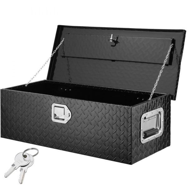 Heavy Duty Aluminum Truck Bed Tool Box Diamond Plate Design with Side Handle and Locking Mechanism Storage Chest Organizer for Pickup Truck RV Trailer 30x13x9.6 Black