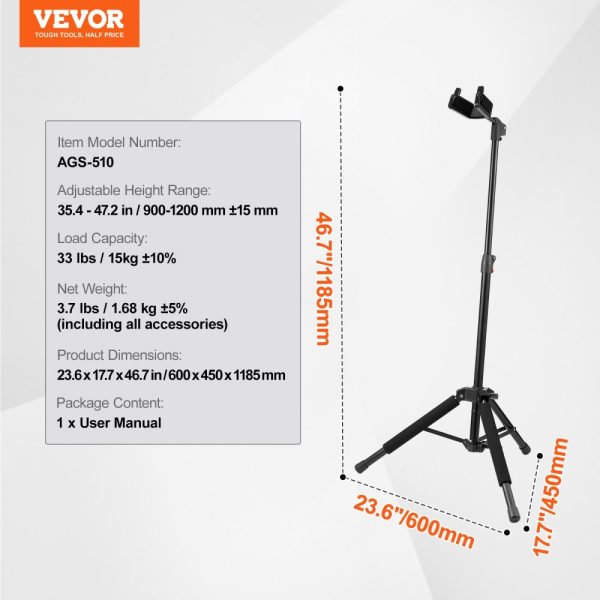 Tripod Guitar Stand Floor-Standing Foldable 35.4-47.2 in Adjustable Height - Image 7