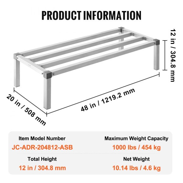 Newly Upgraded！ Aluminum Dunnage Rack Stationary Dunnage Rack 48” x 20” x 12” Storage Rack - Image 7