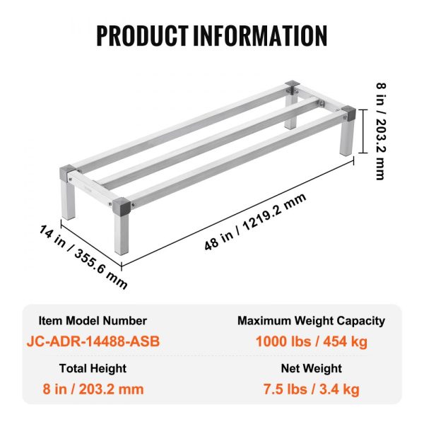 Newly Upgraded！ Aluminum Dunnage Rack Stationary Dunnage Rack 48” x 14” x 8” Storage Rack - Image 7