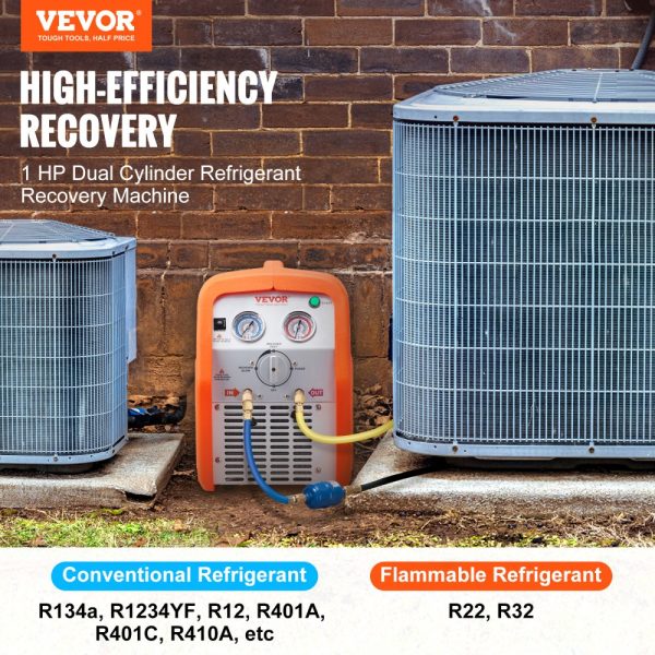 1 HP Dual Cylinder Refrigerant Recovery System with High Pressure Protection, 120V 60Hz - Image 2